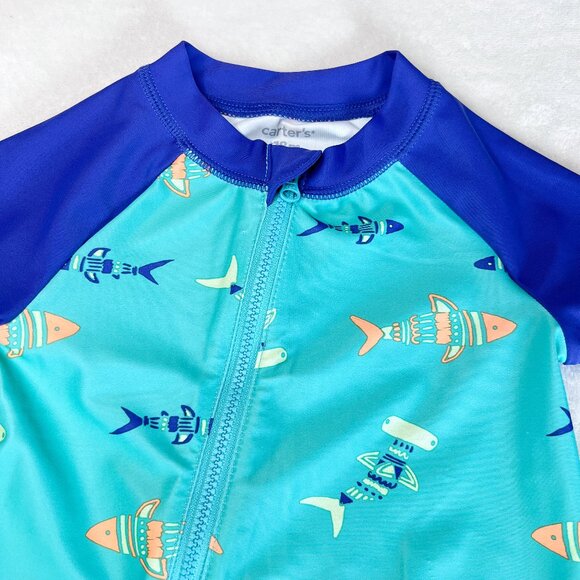 Carter's One Piece Rashguard Swimsuit | Baby Boys | 18 months | Sharks | Blue - Picture 4 of 9